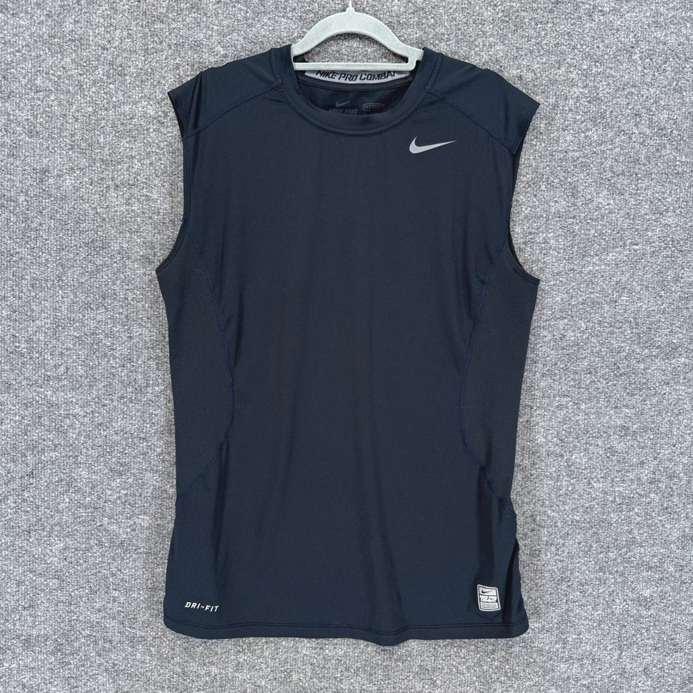 Nike Tank Top Shirt Mens Medium Blue Pro Combat Fitted Dri-FIT Training Stretch